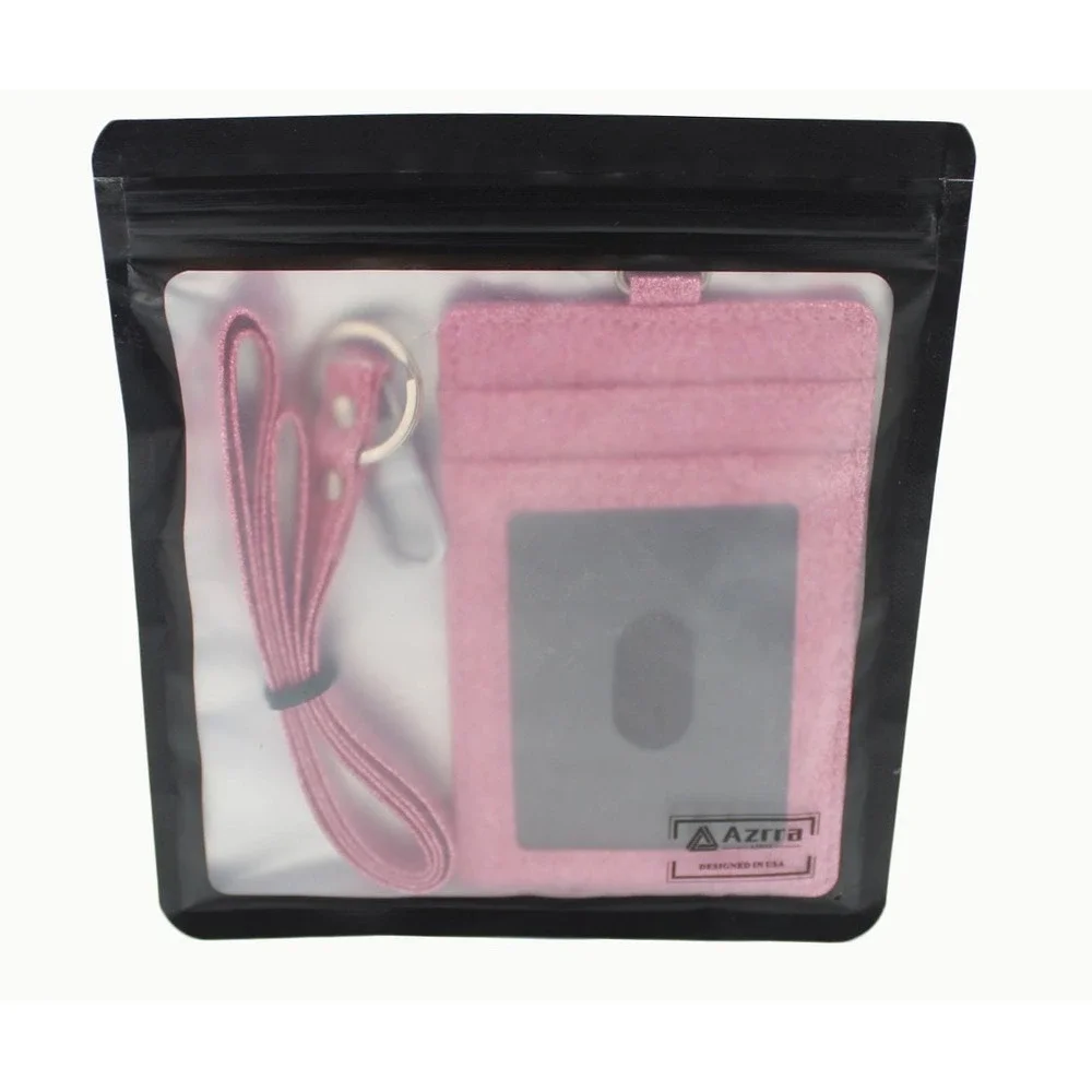 Azrra Pink Glitter ID Badge Holder‎ with Matching Lanyard Vertical Card Case